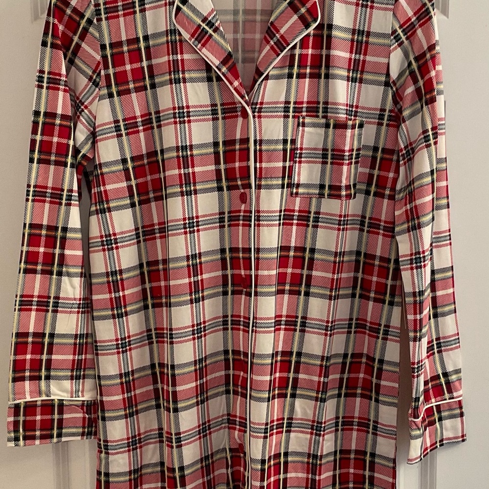 Tahari Notch Collar White / Holiday Plaid Sleepshirt Nightgown - NWT - Small - Picture 6 of 9
